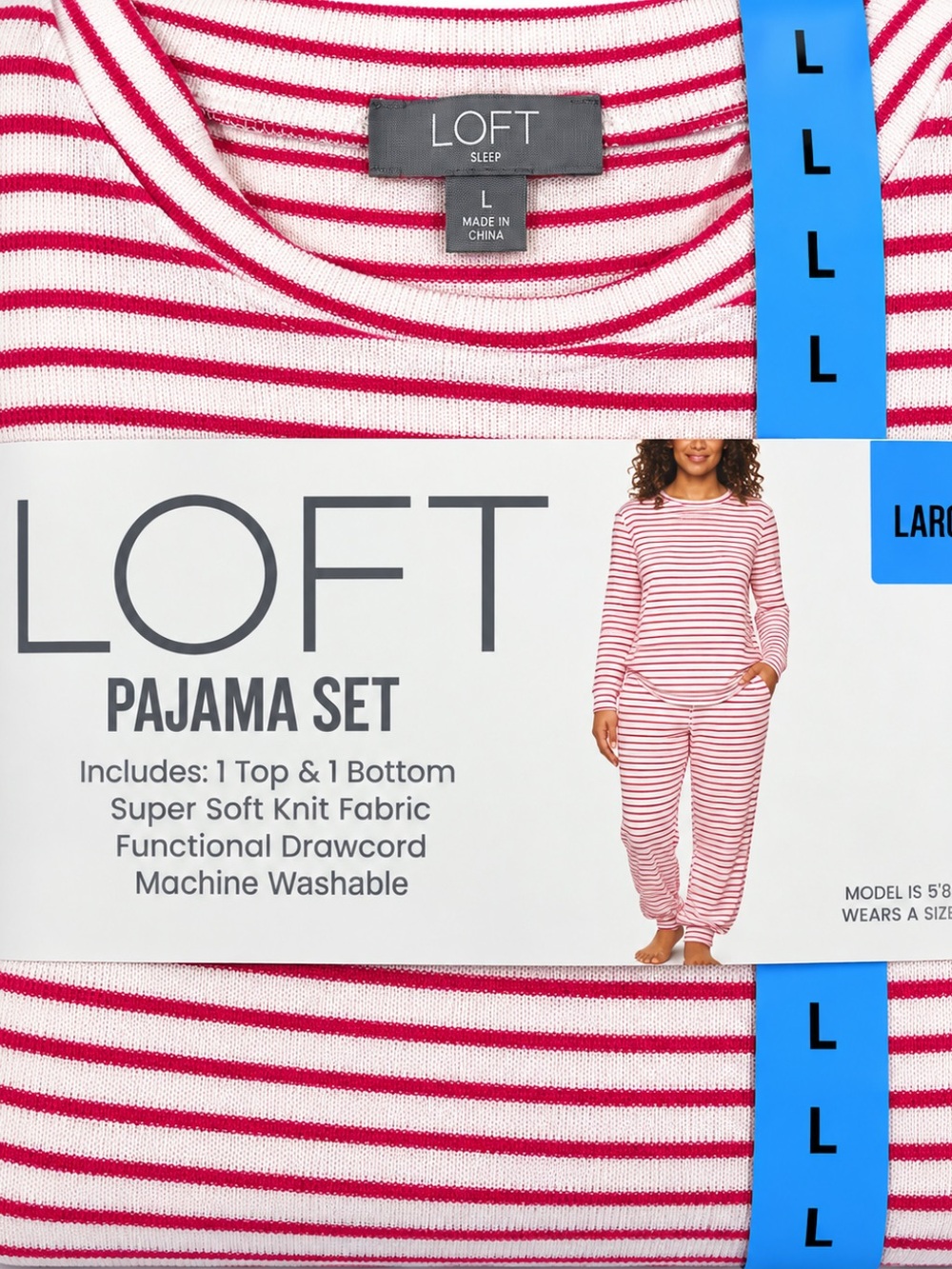 LOFT Women's Jogger Pajama Set with Pockets 😍 White and Fuchsia Stripe
